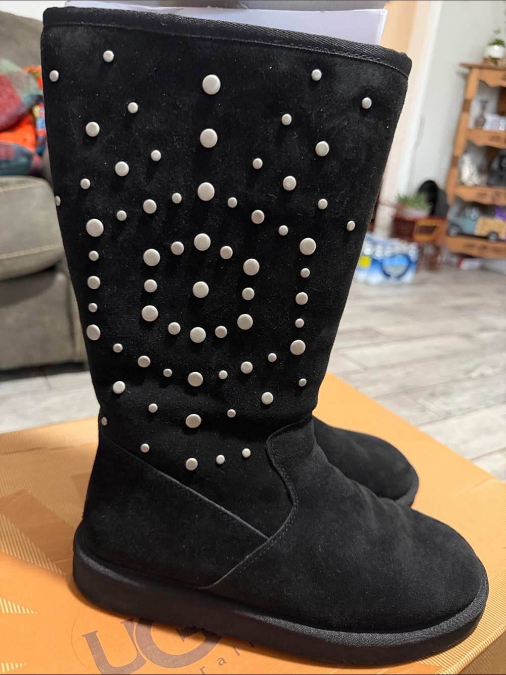 UGG Black Suede Boots with Studded Design